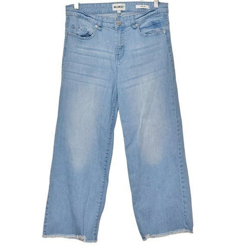 William Rast Wide Leg Jeans 28 Blue Light Wash Denim Fringe Hem Cropped Boho